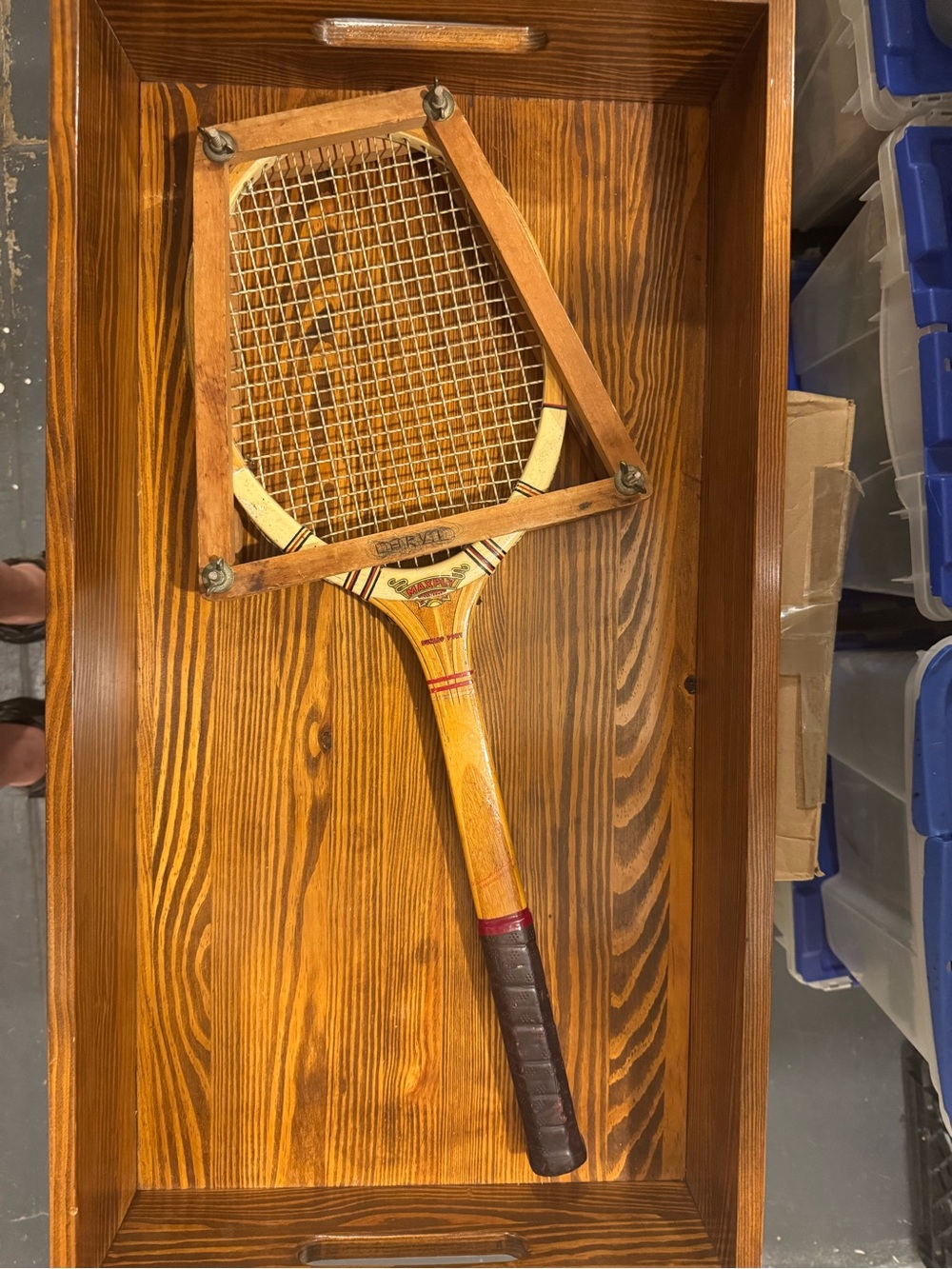 Classic Dunlop Wooden Tennis Racket with Press Cover & Leather-Wrapped Handle